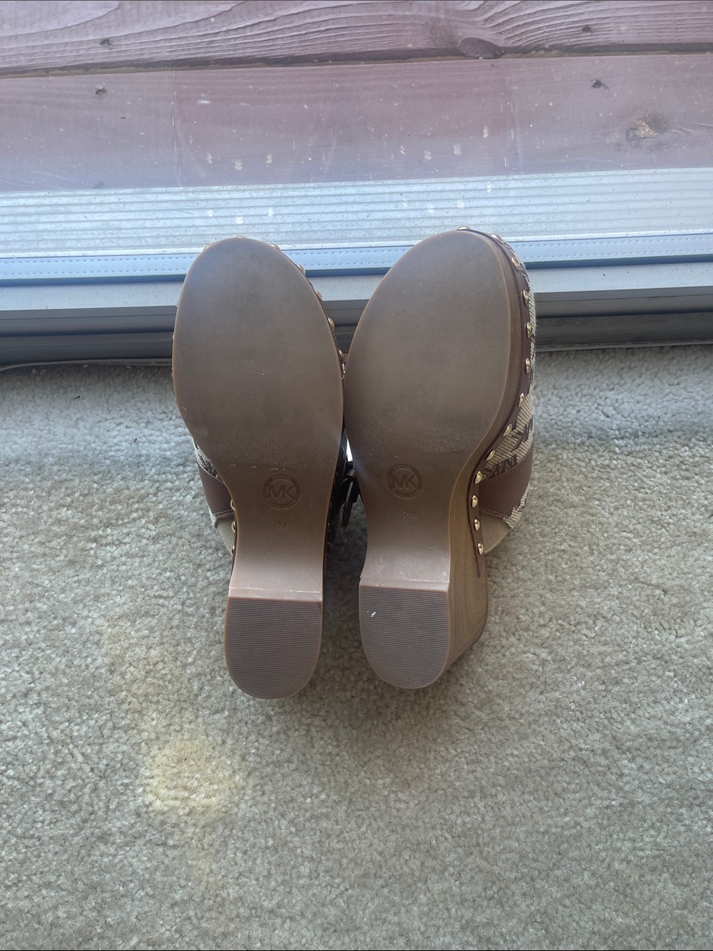 Michael Kors Beige and Brown Logo Slip-On Mules with Buckle - Picture 3 of 5